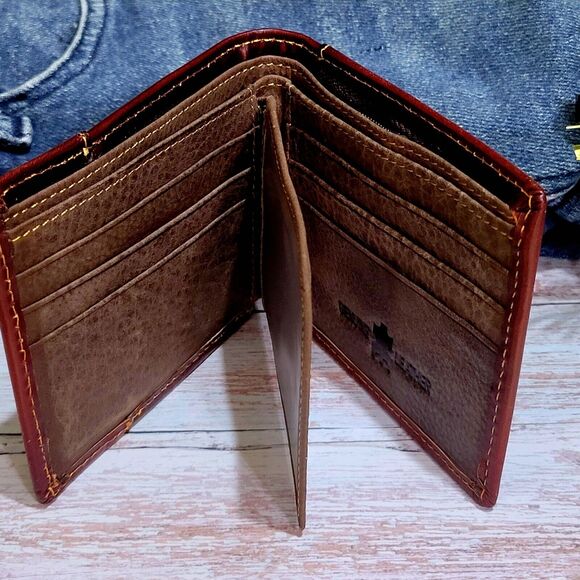 Western Wallet Mexican Embossed Leather Floral Cutout Layered Bifold - Picture 4 of 8